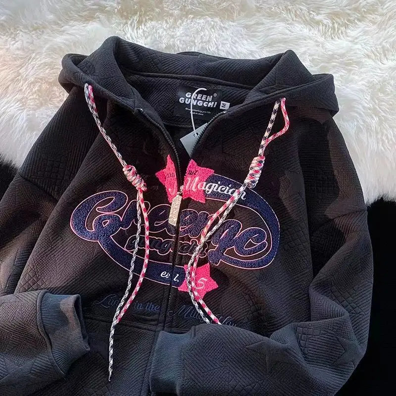 Oversized Hoodies Y2k Men Streetwear Spring Autumn knited jackets Embroidery Women Sweatshirt y2k Hoodies Kakazzy Cardigan
