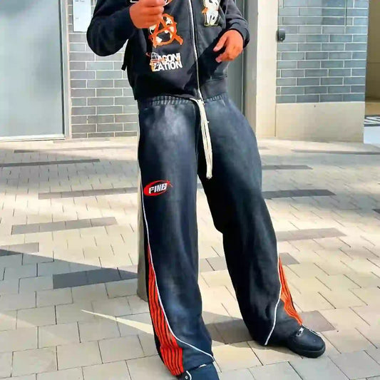 pantalon de jogging oversize rayé streetwear rétro