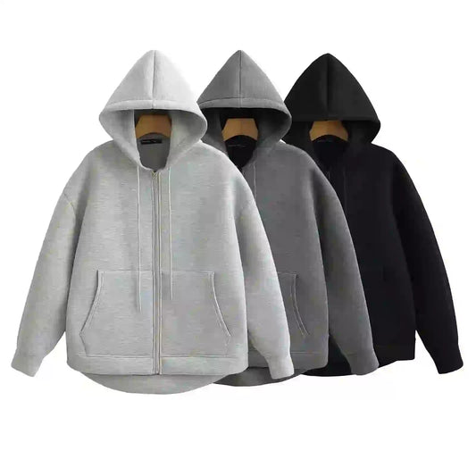 Veste oversize femme zippée à capuche gris style streetwear automne-hiver