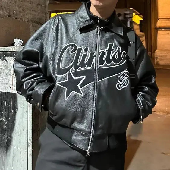 Embroidered Y2K Leather Jacket