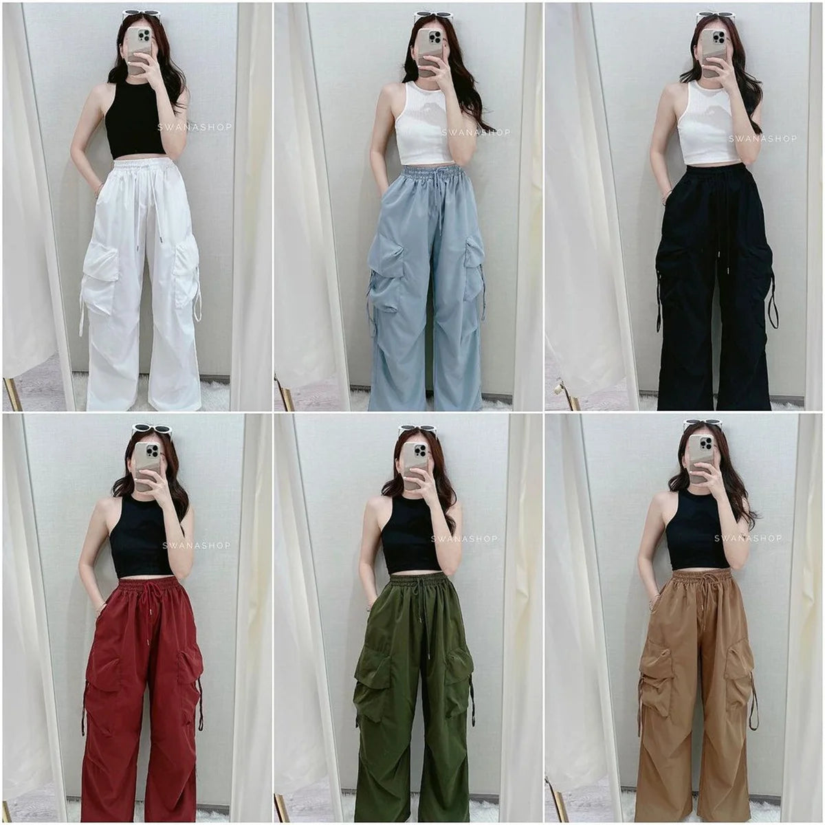 Women Y2K Cargo Pants High Waist Streetwear Hip Hop Trousers Female Big Pockets Casual Low Waist Drawstring Baggy Sweatpants