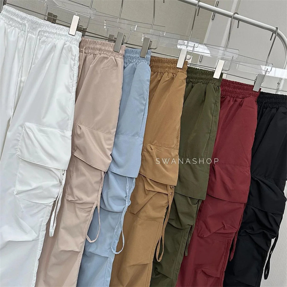Women Y2K Cargo Pants High Waist Streetwear Hip Hop Trousers Female Big Pockets Casual Low Waist Drawstring Baggy Sweatpants