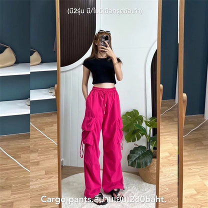 Women Y2K Cargo Pants High Waist Streetwear Hip Hop Trousers Female Big Pockets Casual Low Waist Drawstring Baggy Sweatpants