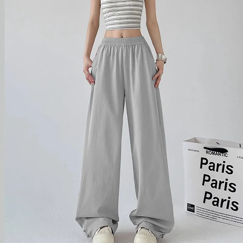 American Style Streetwear Y2K Cargo Pants Women Summer Breathable Baggy Quick Drying Sweatpants Solid Casual Wide Leg Trousers
