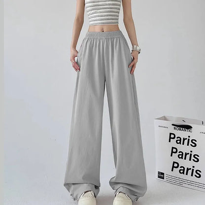 American Style Streetwear Y2K Cargo Pants Women Summer Breathable Baggy Quick Drying Sweatpants Solid Casual Wide Leg Trousers