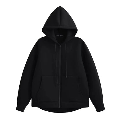 Sweat Zippé Oversize à capuche en fibres synthétiques douces, confortable et tendance pour streetwear et look casual féminin.