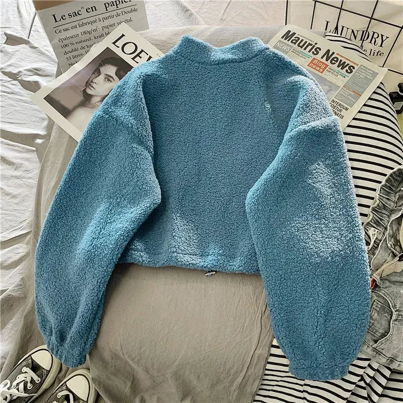 Embroidered Sweatshirt court en polaire douce avec broderies raffinées, chaud et confortable pour un look streetwear ou cocooning.