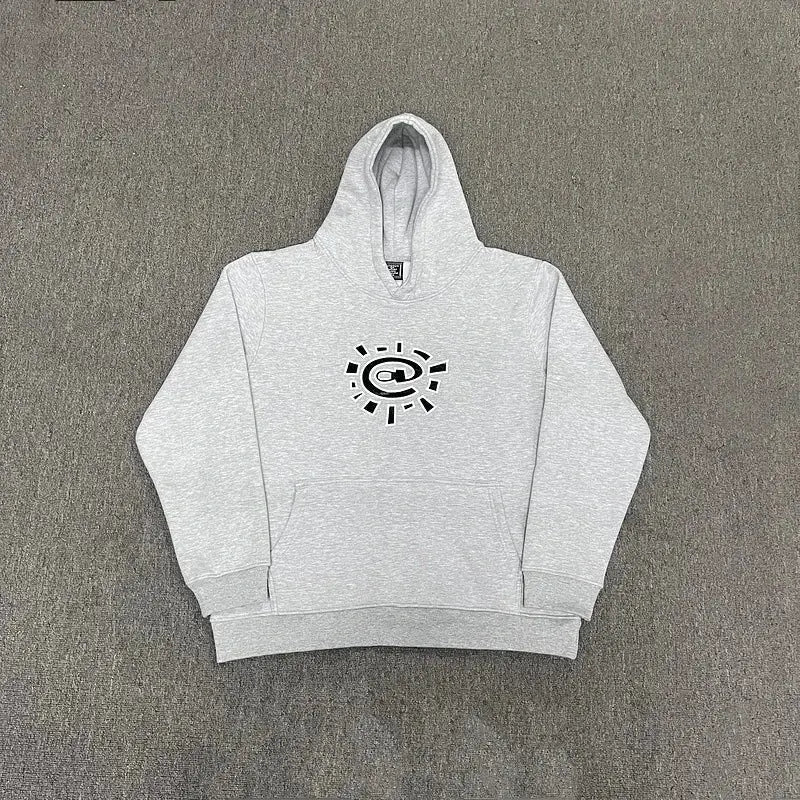 Vintage Hoodie oversize mixte en velours avec imprimé Sun Roll, sweat streetwear chaud, confortable et tendance.