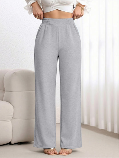 Y2K Streetwear High Waist Wide Leg Pants Women Elastic Waist Solid Color Trousers Trendy for Party Hangout Street Fashion