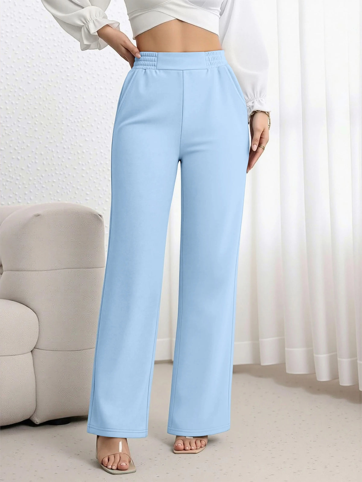 Y2K Streetwear High Waist Wide Leg Pants Women Elastic Waist Solid Color Trousers Trendy for Party Hangout Street Fashion