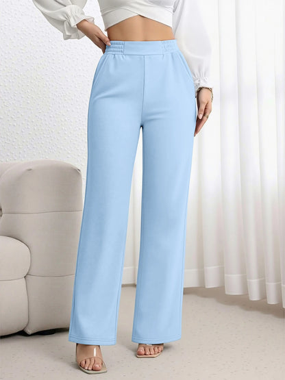 Y2K Streetwear High Waist Wide Leg Pants Women Elastic Waist Solid Color Trousers Trendy for Party Hangout Street Fashion