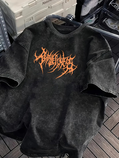 Y2K Grunge Oversized T-Shirt Men Gothic Font Print Heavy Cotton Washed Black Streetwear Harajuku Short Sleeve Tops