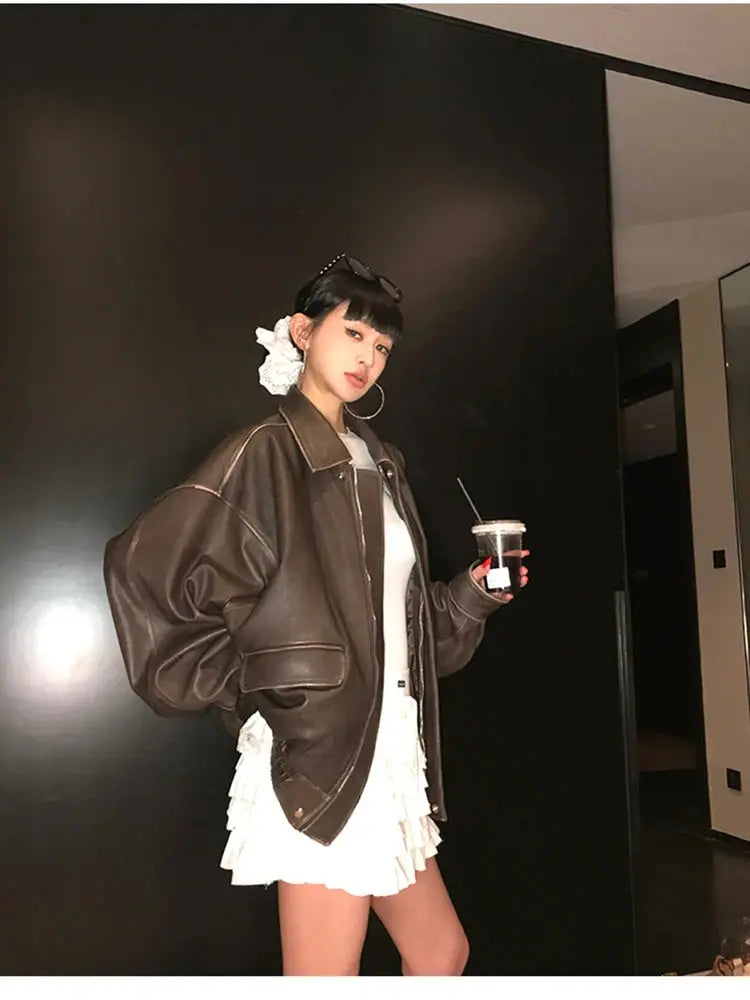 Veste Cuir Vintage Oversize Drips-Way