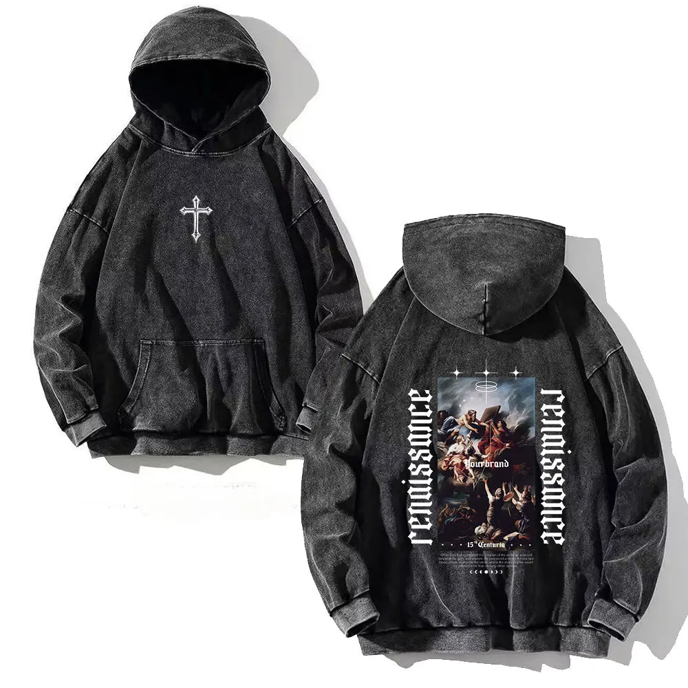 Y2K Washed Hoodies Vintage Cotton Women Men Skull Cross Print Hooded Sweatshirts Oversize Hip Hop Male Pullover Winter Clothes