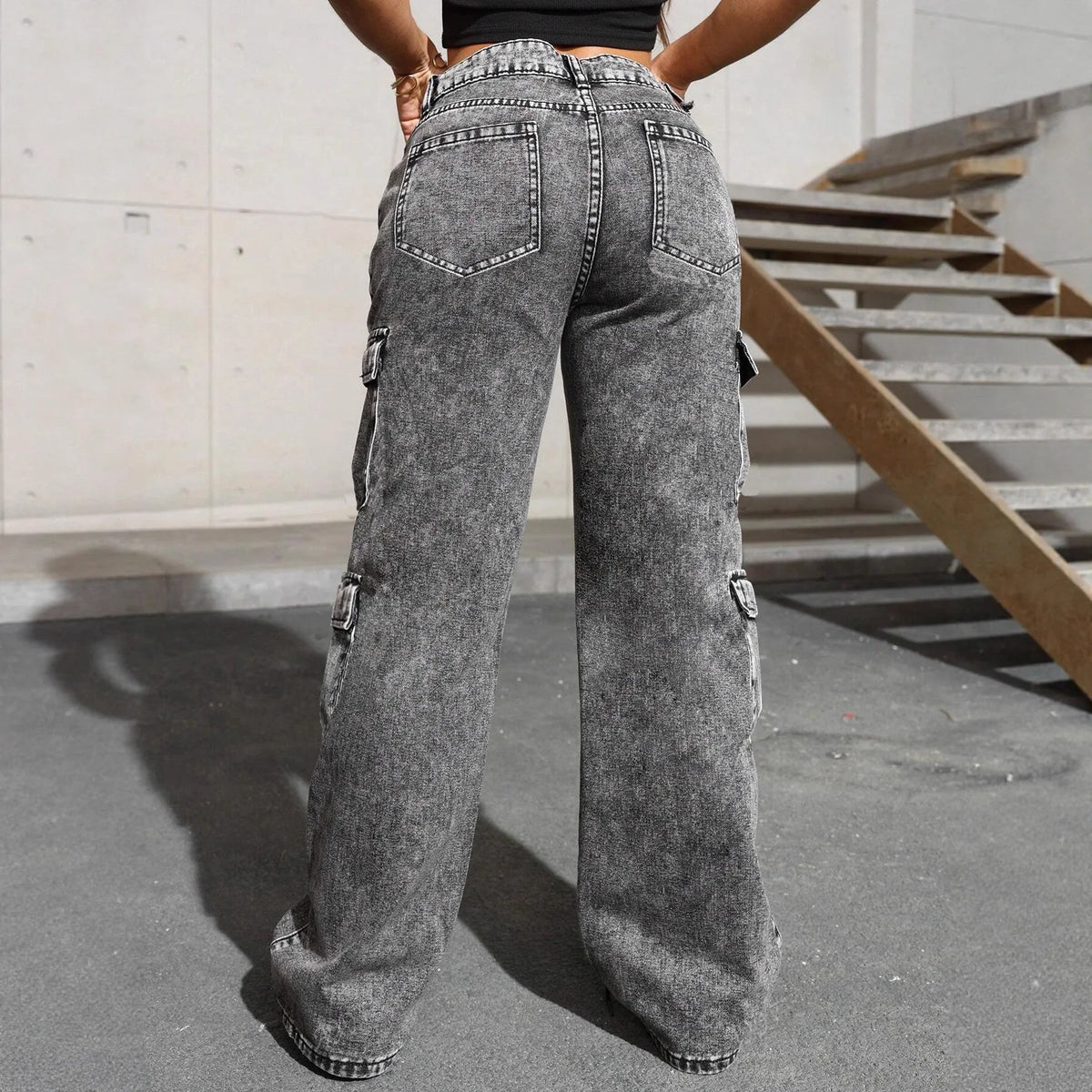Womens Jeans Y2k Jeans High Waist Stretch Cargo Pants Multiple Pockets Casual Trousers for Ladies Fashion Retro Style