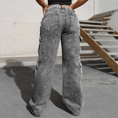 Womens Jeans Y2k Jeans High Waist Stretch Cargo Pants Multiple Pockets Casual Trousers for Ladies Fashion Retro Style