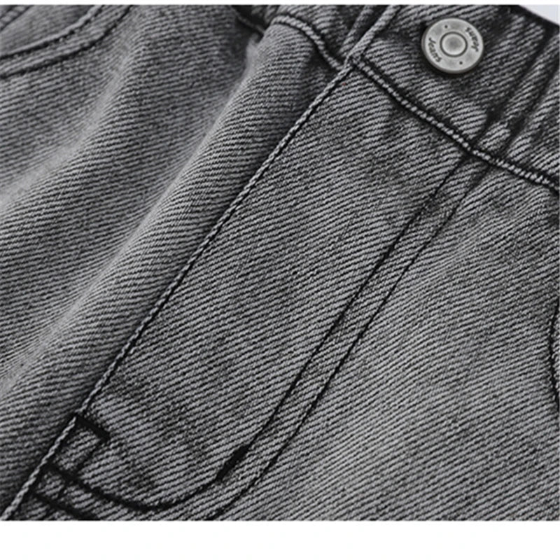 Child y2k Retro Black Wash Jeans For Boy Distressed Gradient Design High Waist Loose Wide Leg Denim Pants Fashion Kids Trousers