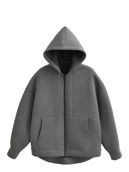 Veste oversize femme zippée à capuche gris style streetwear automne-hiver