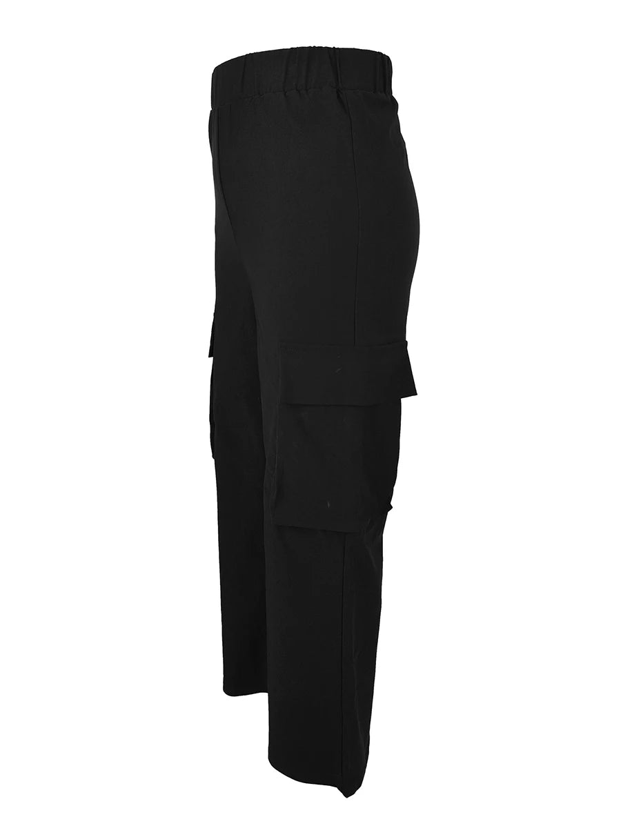 Women Y2K Cargo Pants Black Baggy Trousers With Pockets Casual Streetwear Wide Leg Straight Pants Korean Fashion Spring Autumn