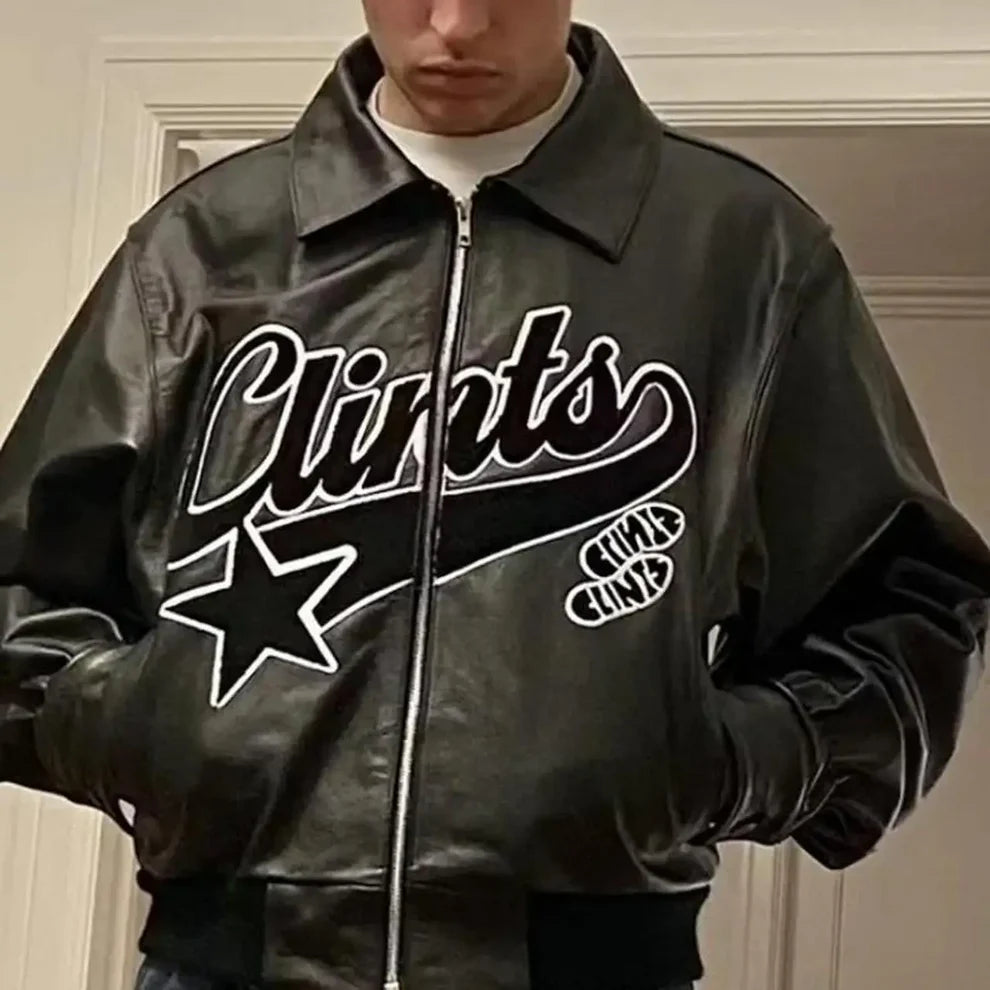 Embroidered Y2K Leather Jacket