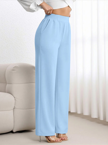 Y2K Streetwear High Waist Wide Leg Pants Women Elastic Waist Solid Color Trousers Trendy for Party Hangout Street Fashion