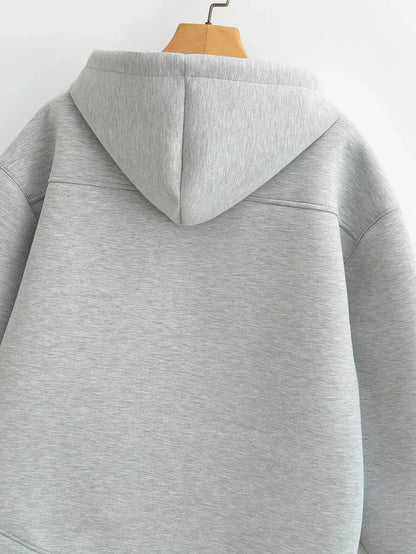 Veste oversize femme zippée à capuche gris style streetwear automne-hiver