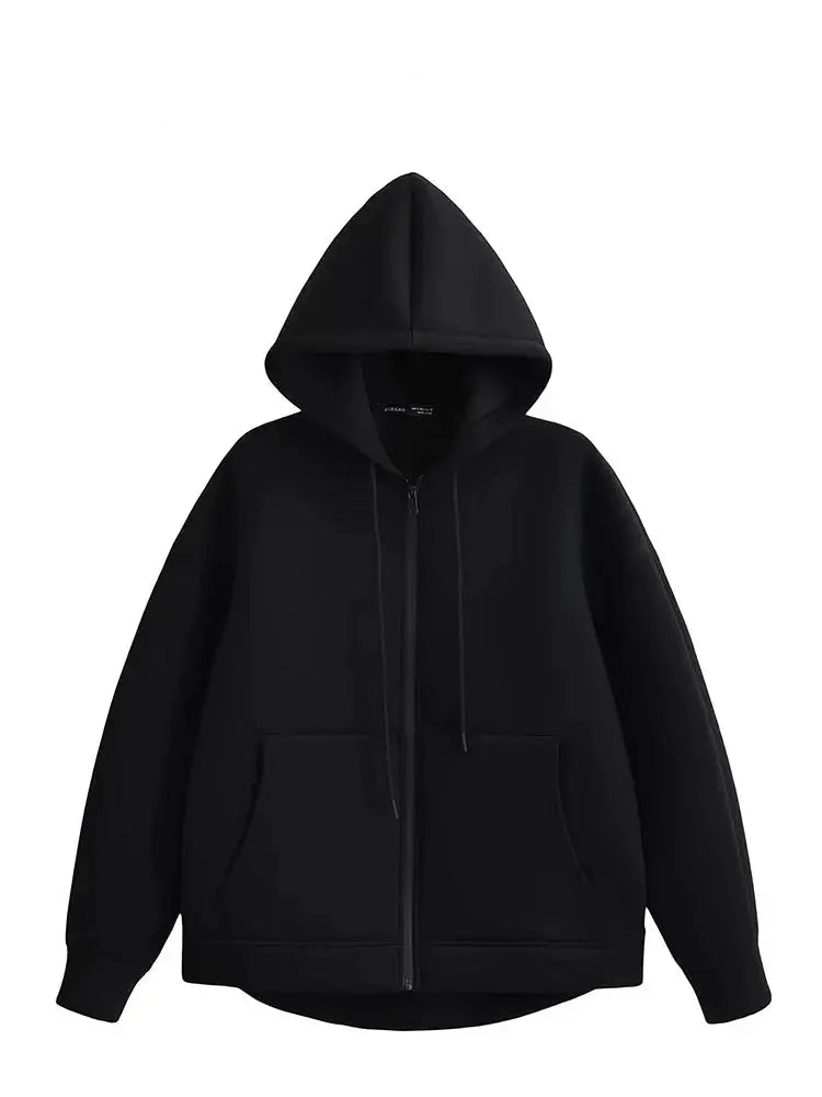 Veste oversize femme zippée à capuche gris style streetwear automne-hiver