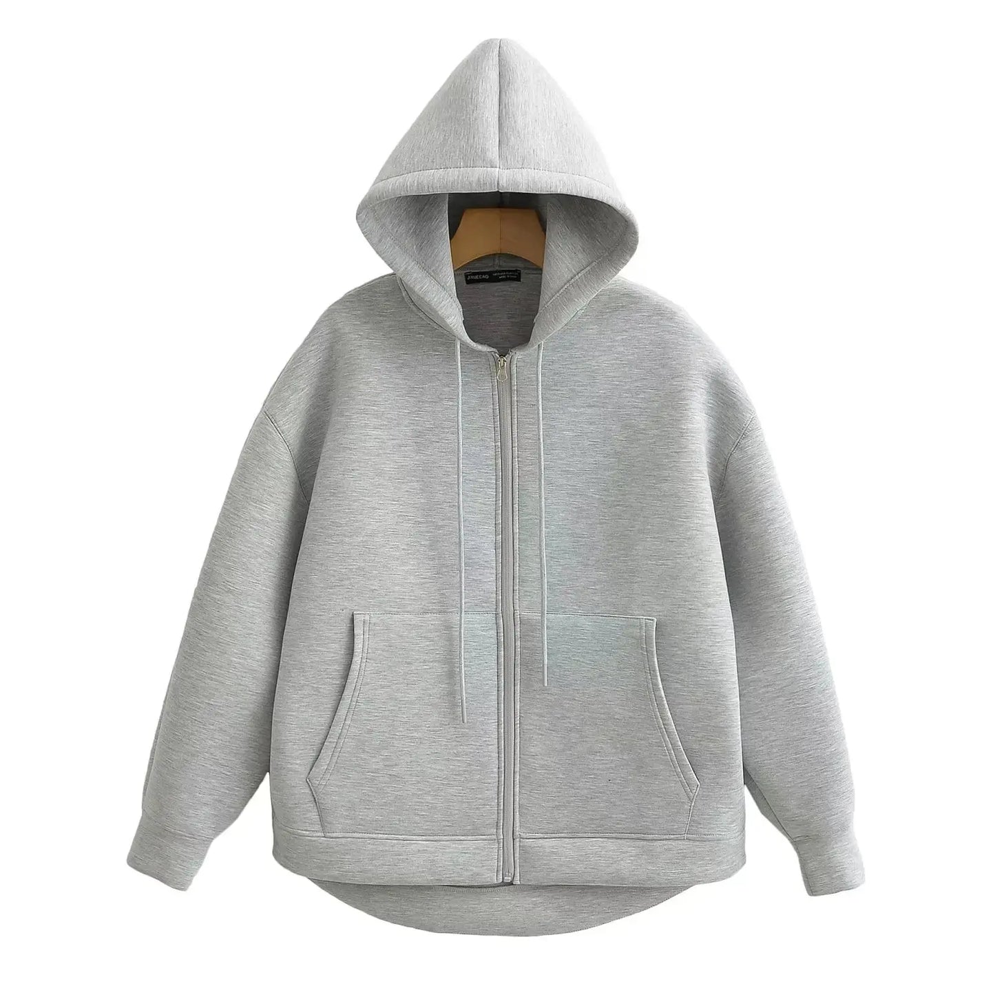 Sweat Zippé Oversize à capuche en fibres synthétiques douces, confortable et tendance pour streetwear et look casual féminin.