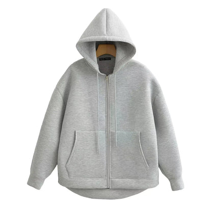 Sweat Zippé Oversize à capuche en fibres synthétiques douces, confortable et tendance pour streetwear et look casual féminin.