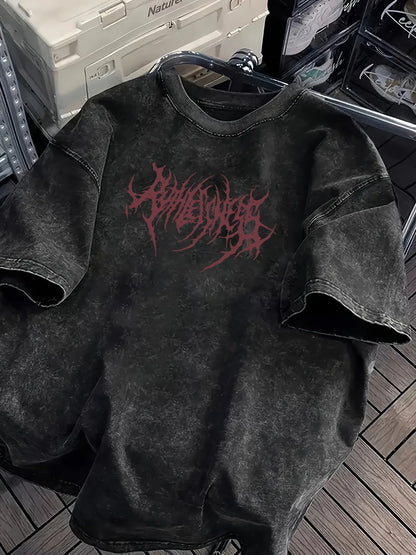 Y2K Grunge Oversized T-Shirt Men Gothic Font Print Heavy Cotton Washed Black Streetwear Harajuku Short Sleeve Tops