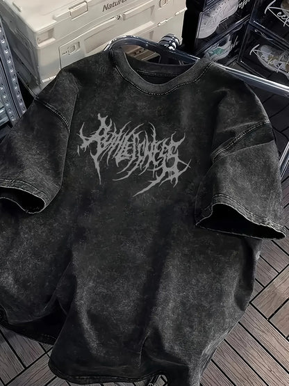 Y2K Grunge Oversized T-Shirt Men Gothic Font Print Heavy Cotton Washed Black Streetwear Harajuku Short Sleeve Tops