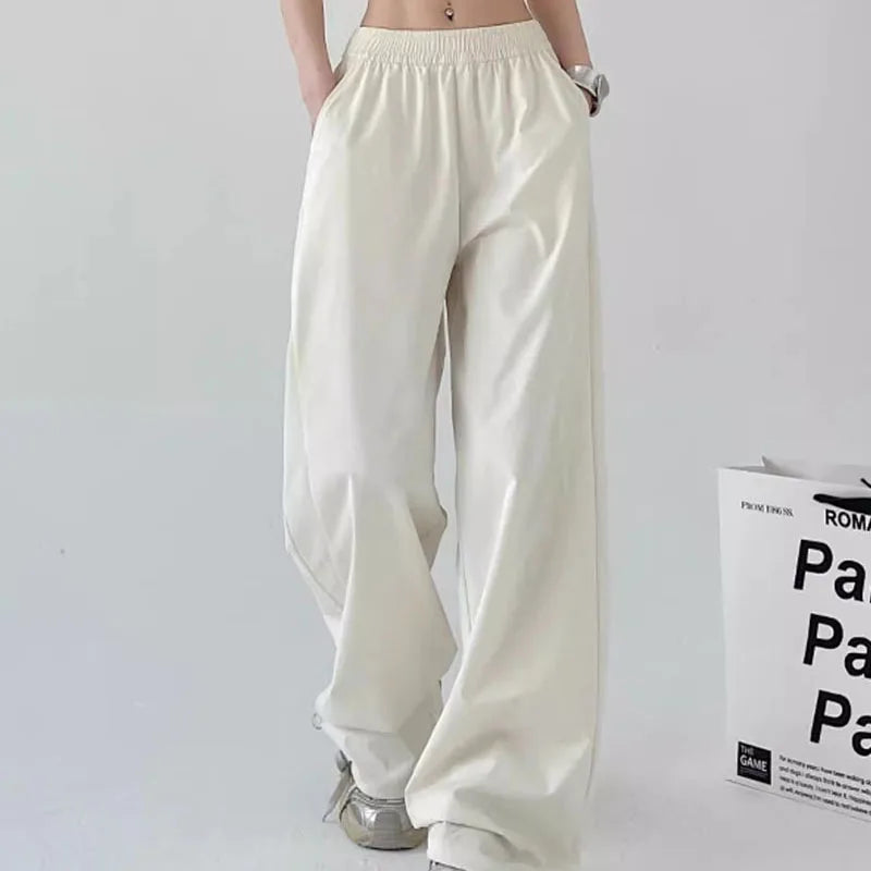 American Style Streetwear Y2K Cargo Pants Women Summer Breathable Baggy Quick Drying Sweatpants Solid Casual Wide Leg Trousers
