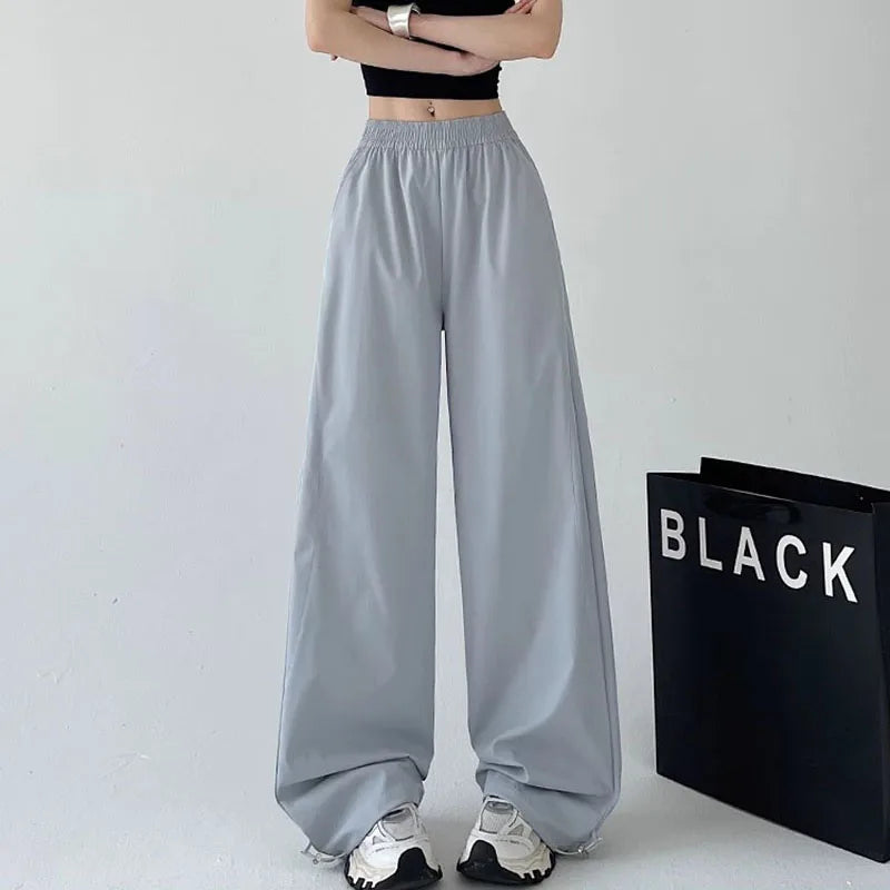 American Style Streetwear Y2K Cargo Pants Women Summer Breathable Baggy Quick Drying Sweatpants Solid Casual Wide Leg Trousers