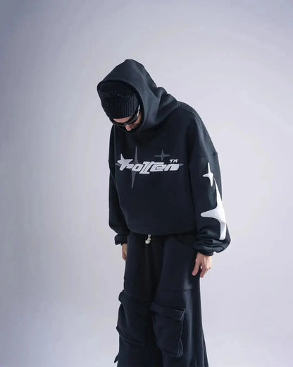 Hoodie Oversize Y2K Harajuku pour homme, sweat gothique rétro avec imprimé street art, coupe ample, confortable et tendance streetwear.