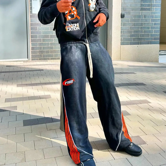 pantalon de jogging oversize rayé streetwear rétro