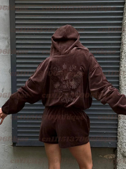 Y2K Harajuku New Fashion Oversized Geometric Print Hooded Sweater Women High Street Vintage Hip Hop Pop Casual Sweater Hoodies