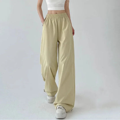 American Style Streetwear Y2K Cargo Pants Women Summer Breathable Baggy Quick Drying Sweatpants Solid Casual Wide Leg Trousers