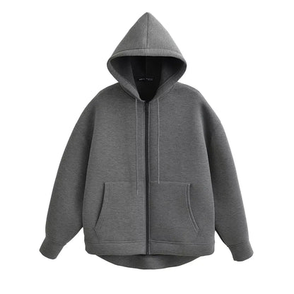Sweat Zippé Oversize à capuche en fibres synthétiques douces, confortable et tendance pour streetwear et look casual féminin.