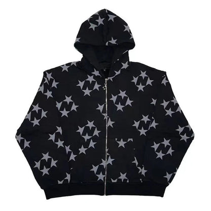 Y2K Hoodies Women Harajuku Star Print Loose Sweatshirt Trousers Hip Hop Punk Long Sleeve Pocket Men Tops Sweatpant Streetwear