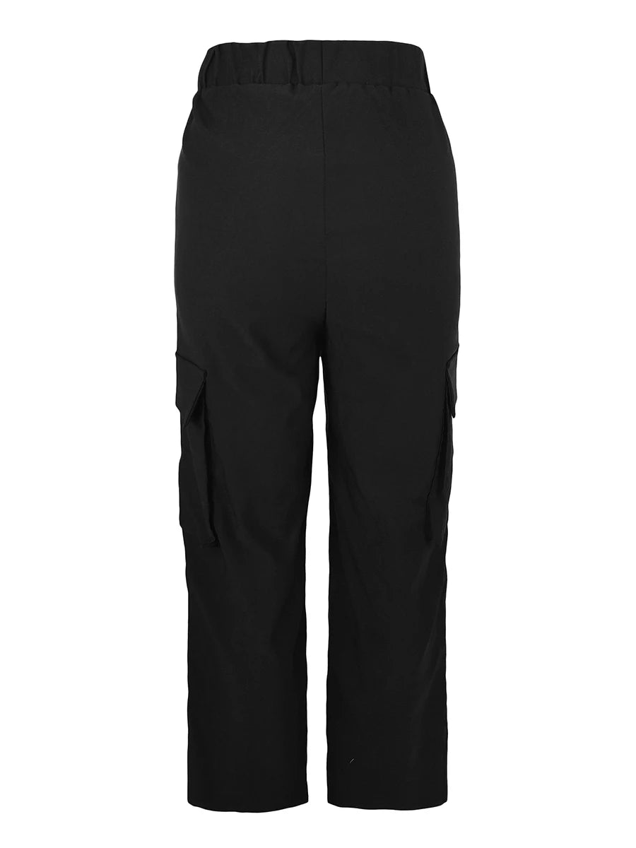 Women Y2K Cargo Pants Black Baggy Trousers With Pockets Casual Streetwear Wide Leg Straight Pants Korean Fashion Spring Autumn