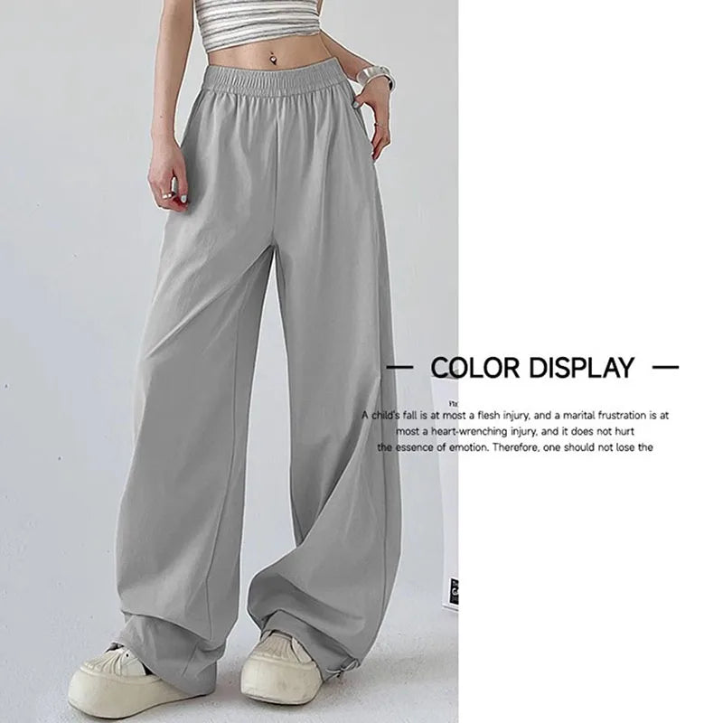 American Style Streetwear Y2K Cargo Pants Women Summer Breathable Baggy Quick Drying Sweatpants Solid Casual Wide Leg Trousers