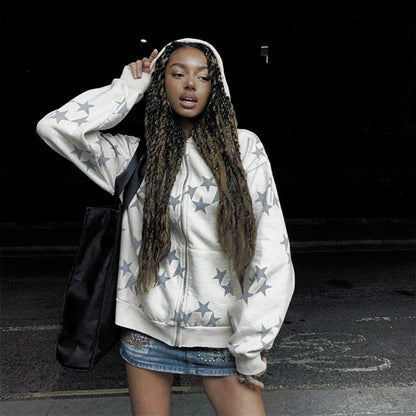 Y2K Hoodies Women Harajuku Star Print Loose Sweatshirt Trousers Hip Hop Punk Long Sleeve Pocket Men Tops Sweatpant Streetwear