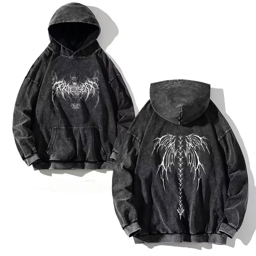 Y2K Washed Hoodies Vintage Cotton Women Men Skull Cross Print Hooded Sweatshirts Oversize Hip Hop Male Pullover Winter Clothes