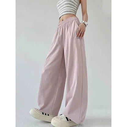 American Style Streetwear Y2K Cargo Pants Women Summer Breathable Baggy Quick Drying Sweatpants Solid Casual Wide Leg Trousers