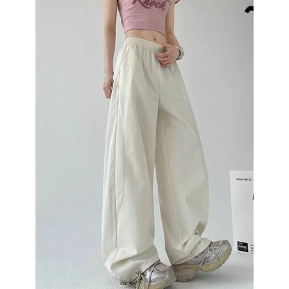 American Style Streetwear Y2K Cargo Pants Women Summer Breathable Baggy Quick Drying Sweatpants Solid Casual Wide Leg Trousers