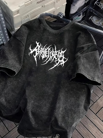 Y2K Grunge Oversized T-Shirt Men Gothic Font Print Heavy Cotton Washed Black Streetwear Harajuku Short Sleeve Tops