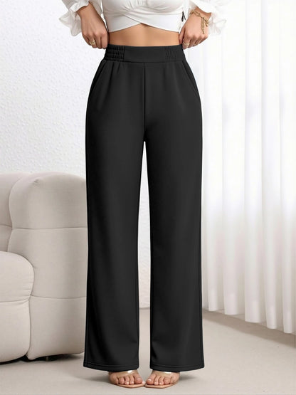 Y2K Streetwear High Waist Wide Leg Pants Women Elastic Waist Solid Color Trousers Trendy for Party Hangout Street Fashion