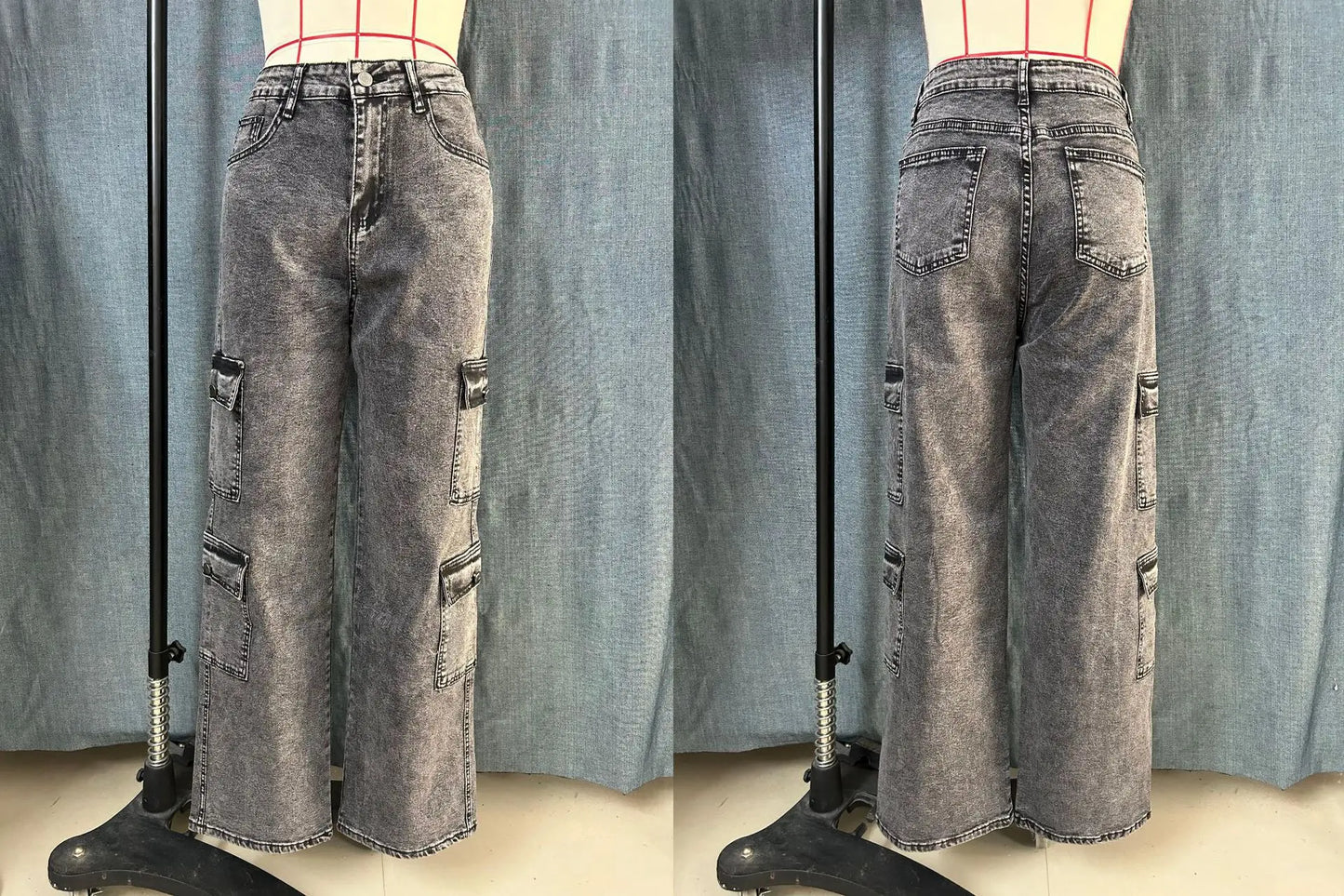 Womens Jeans Y2k Jeans High Waist Stretch Cargo Pants Multiple Pockets Casual Trousers for Ladies Fashion Retro Style