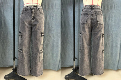 Womens Jeans Y2k Jeans High Waist Stretch Cargo Pants Multiple Pockets Casual Trousers for Ladies Fashion Retro Style