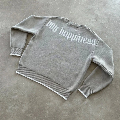 Oversized Sweater – Y2K Grey Graphic Streetwear Pullover for Men